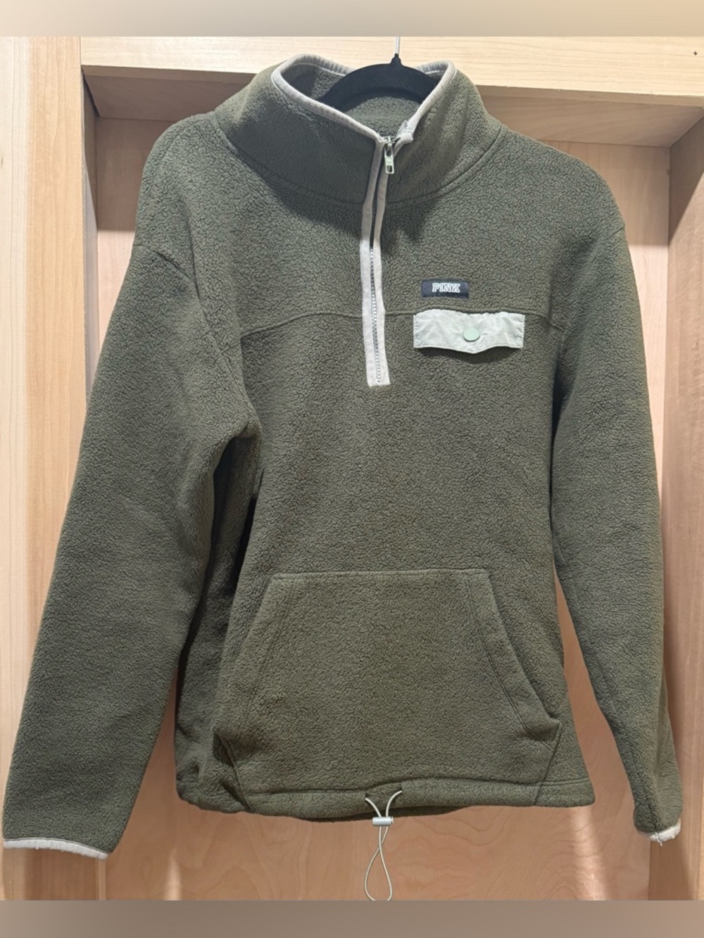 PINK Victoria's Secret Olive Green Half-Zip Fleece Pullover Size XSmall